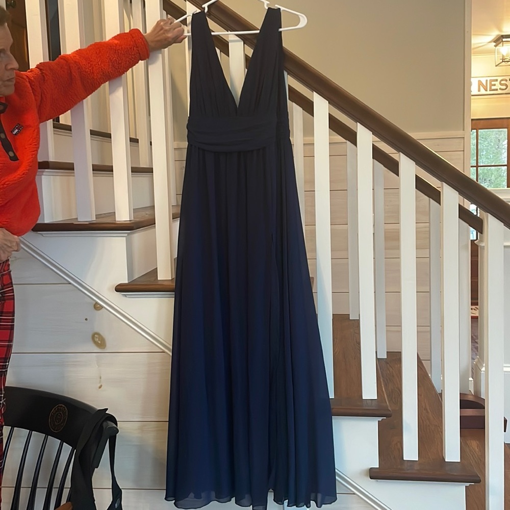 Lulu’s Blue Chiffon Dress - Size 8 - Deep V Front and Back